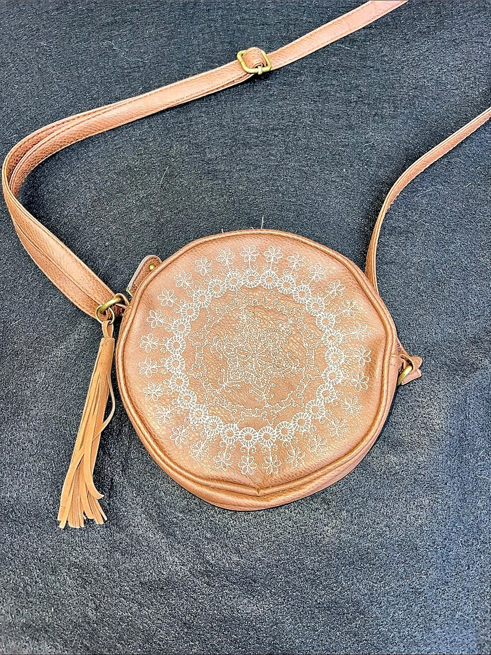 Floral Embroidered Brown Crossbody Bag